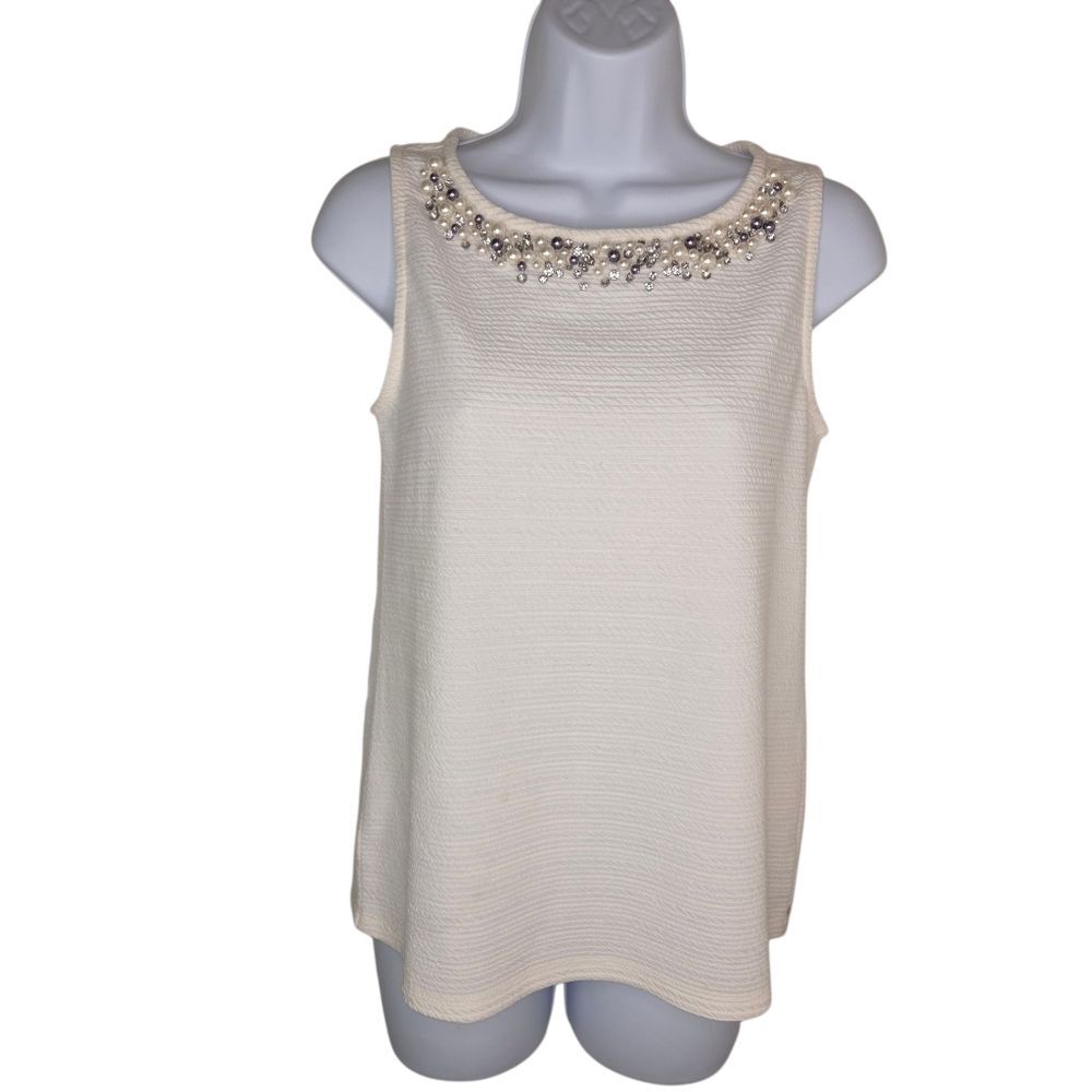 Ann Taylor Factory Pearl & Rhinestone Textured Tank Top Size XS